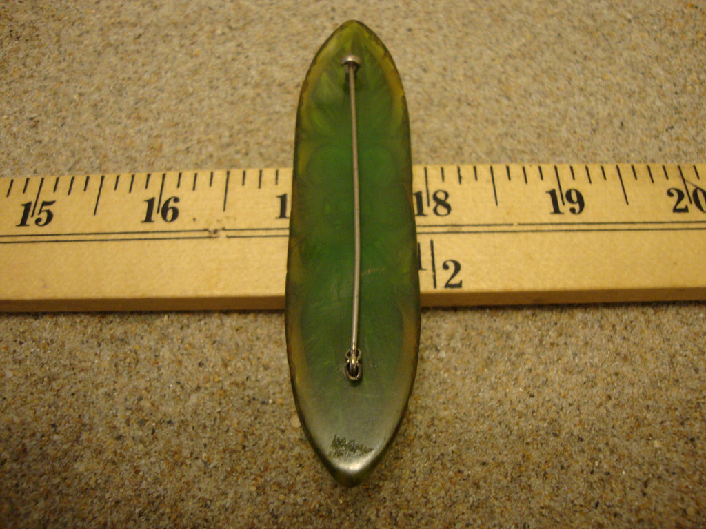Vintage Bakelite Brooch! Translucent Lime Green w/ Carved Flower & Leaf Design!