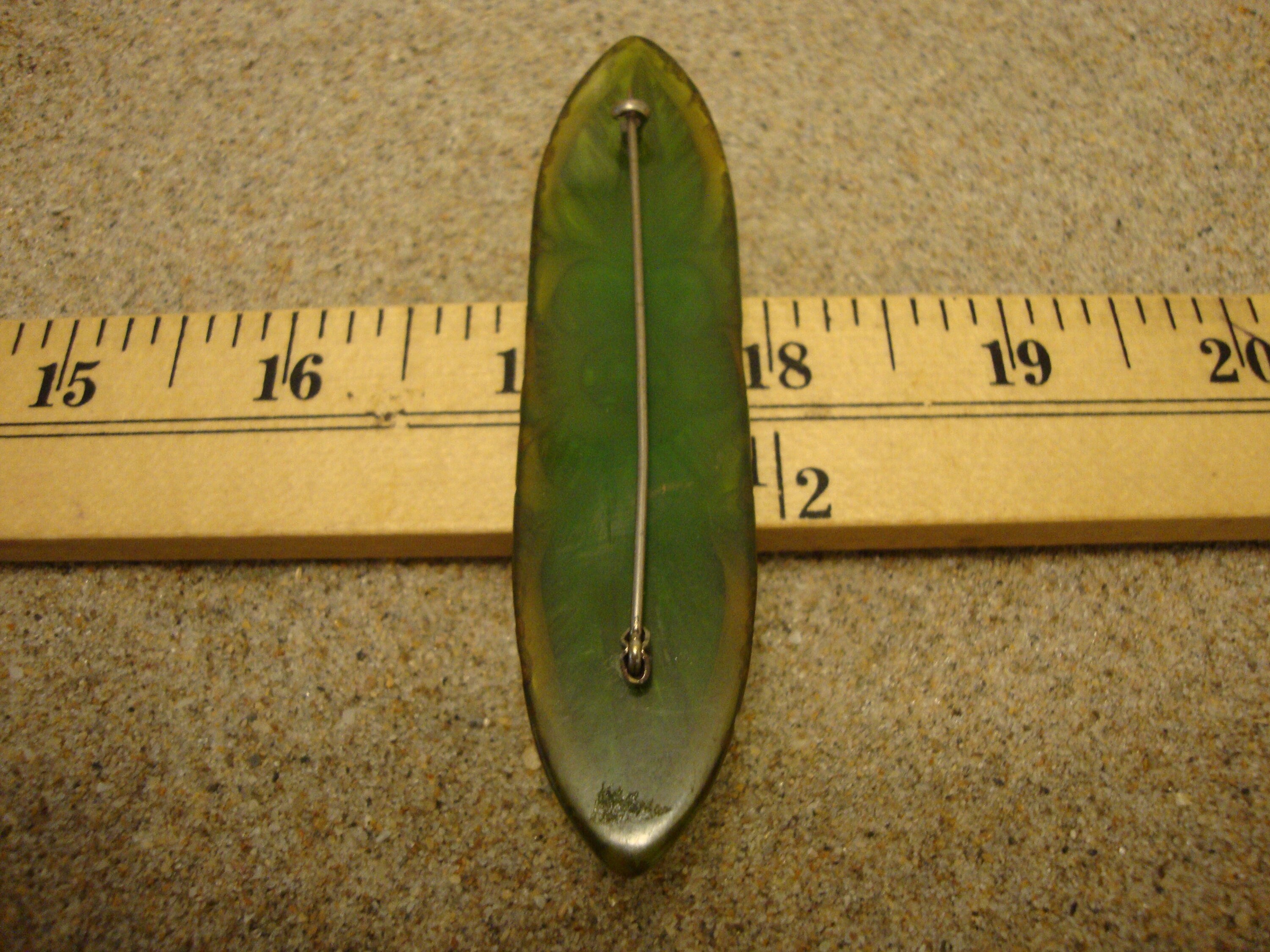 Vintage Bakelite Brooch! Translucent Lime Green w/ Carved Flower & Leaf Design!