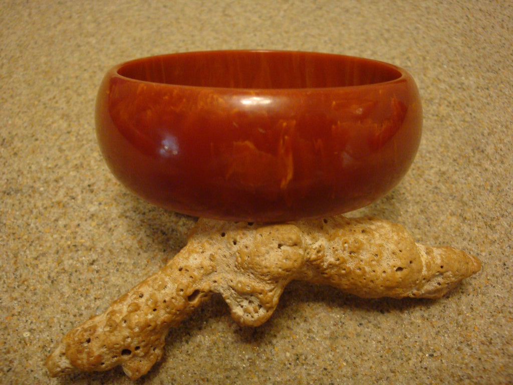 Vintage 1" Domed Bakelite Bangle Bracelet, Marbled Paprika