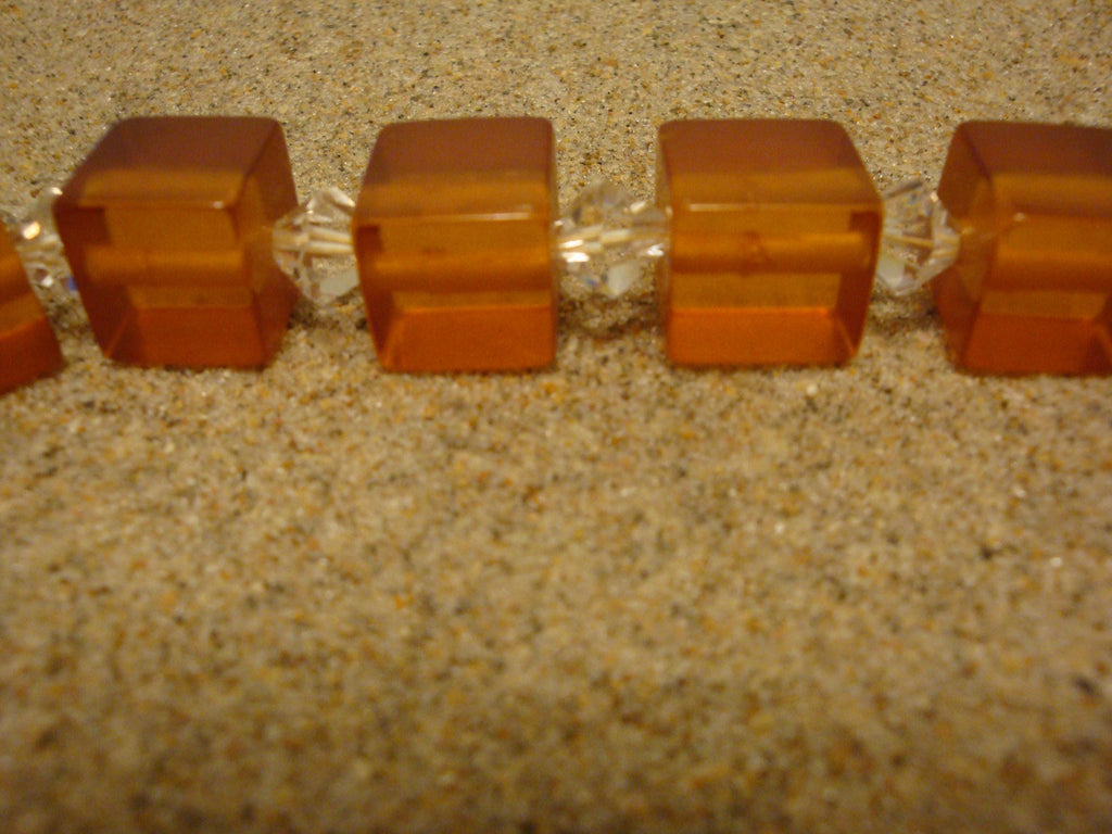 27" Bakelite Applejuice 1/2" Cube Necklace with Crystal Separation Beads! 105grams!!