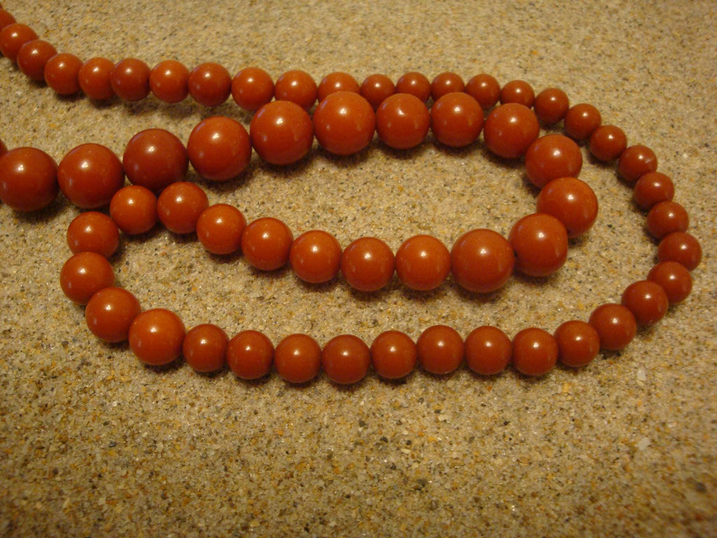 Vintage 31" Bakelite Necklace! Graduated Dark Burnt Orange Round Beads!