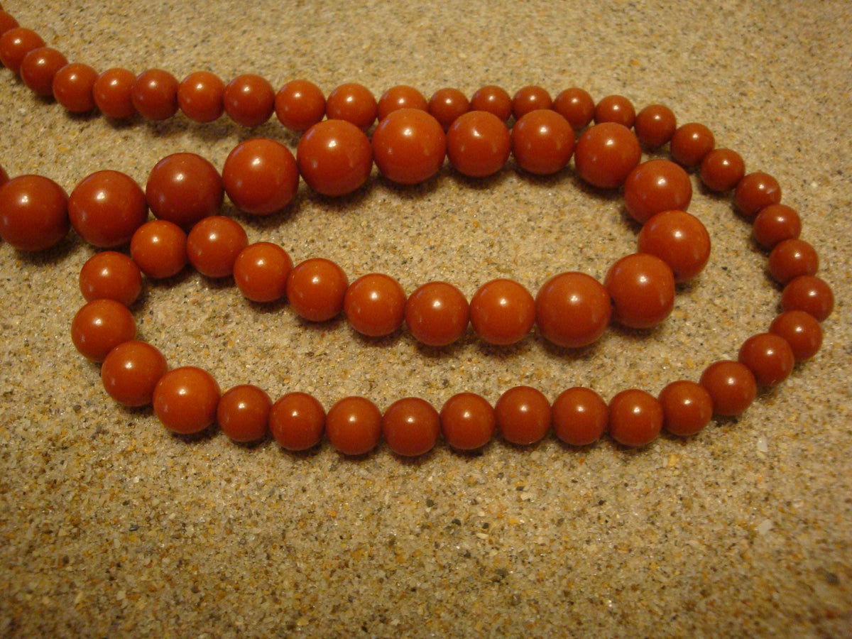Vintage 31" Bakelite Necklace! Graduated Dark Burnt Orange Round Beads!