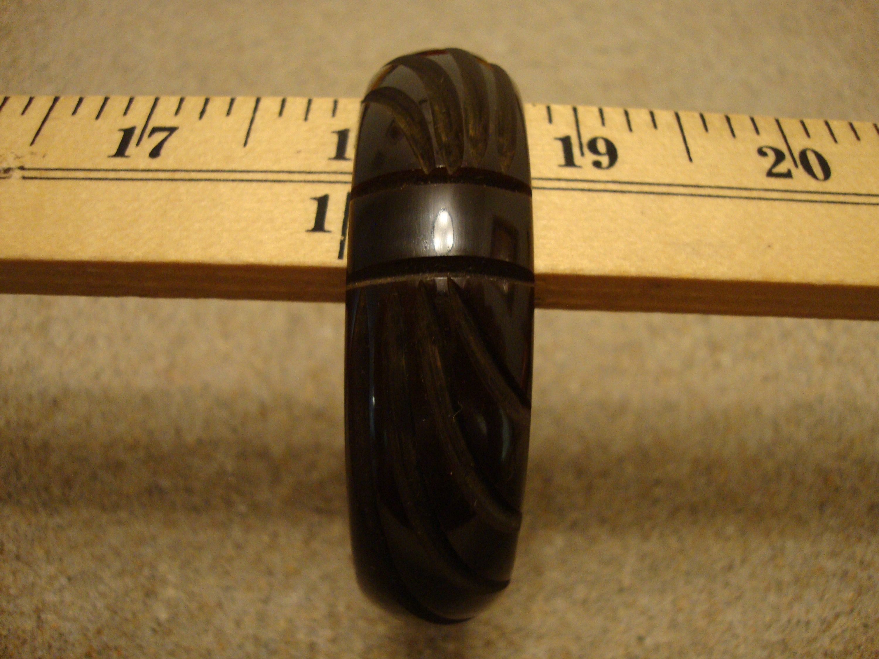 Vintage Carved Bakelite Bracelet: Dark Greenish Brown, Abstract Floral Design