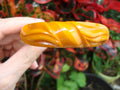 Vintage 3/4" Orange Bakelite Bracelet! Sculpted Abstract Flower Designs!
