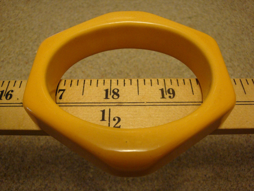 Vintage Canary Yellow Bakelite Bracelet: Hexagonal Bangle, 3/4"