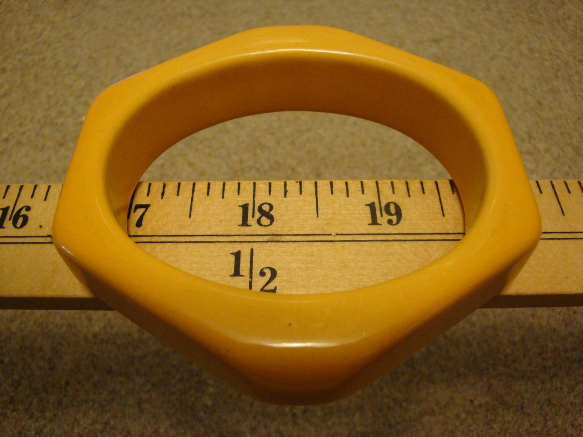 Vintage Canary Yellow Bakelite Bracelet: Hexagonal Bangle, 3/4"