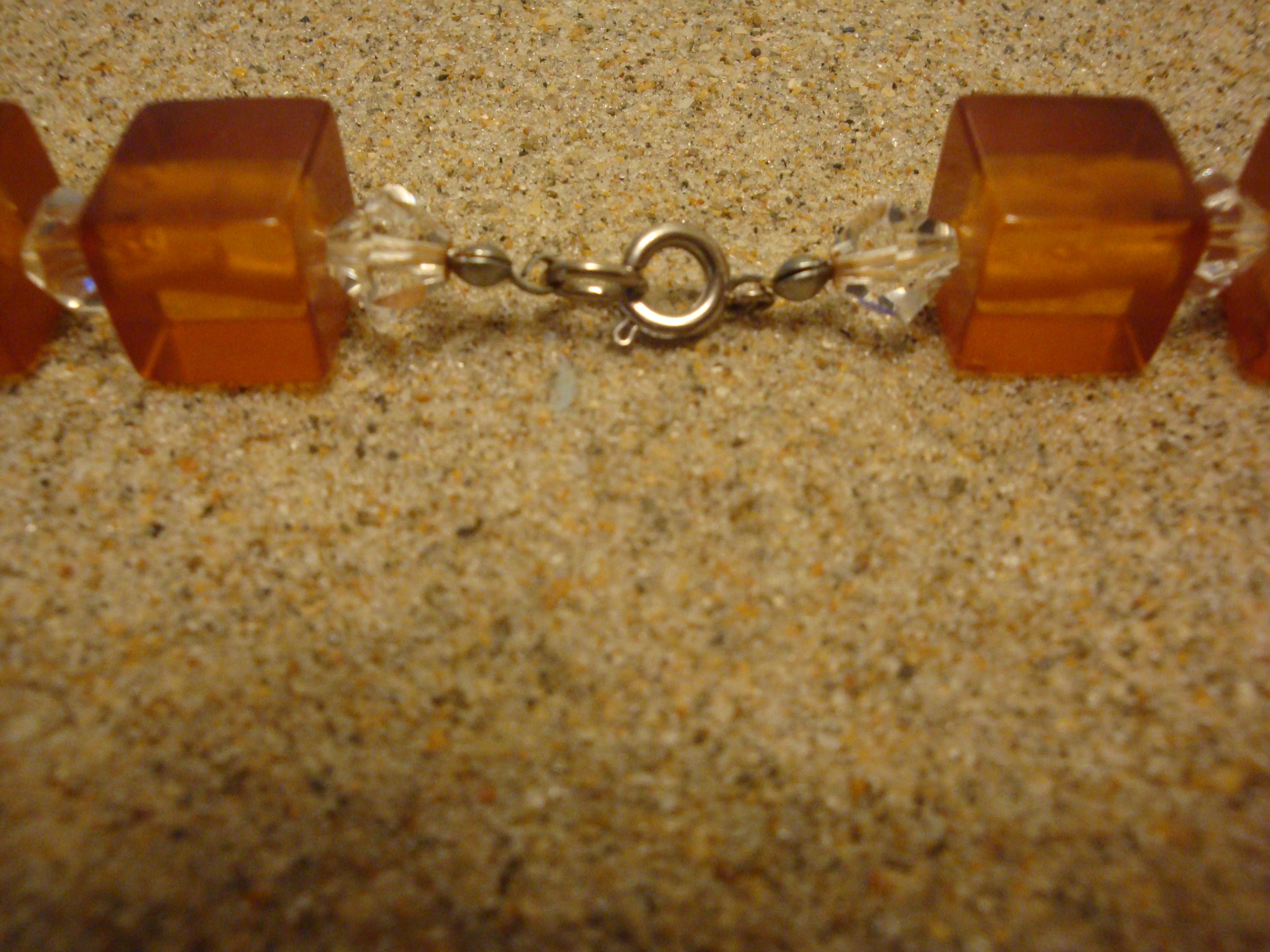 27" Bakelite Applejuice 1/2" Cube Necklace with Crystal Separation Beads! 105grams!!