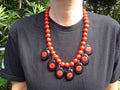 Vintage 23" Bakelite Necklace! Double Chain w/ Paprika Beads & Black Medallions!