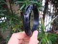 Imperfect Vintage 5/8" True Black Bakelite Bracelet! Abstract Flower Carvings!!