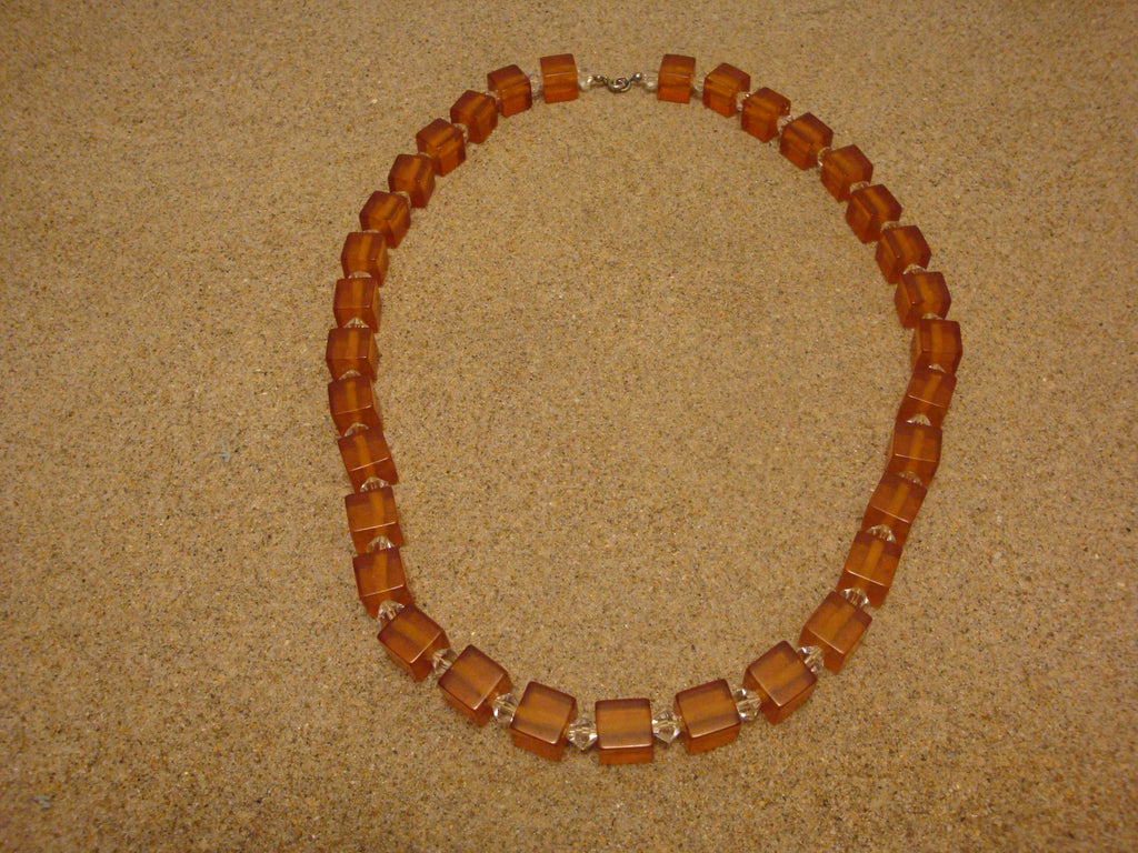 27" Bakelite Applejuice 1/2" Cube Necklace with Crystal Separation Beads! 105grams!!