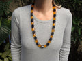 Vintage 30" Bakelite Applejuice/Black 1/2" Faceted Barrel Bead Necklace! 127g!!