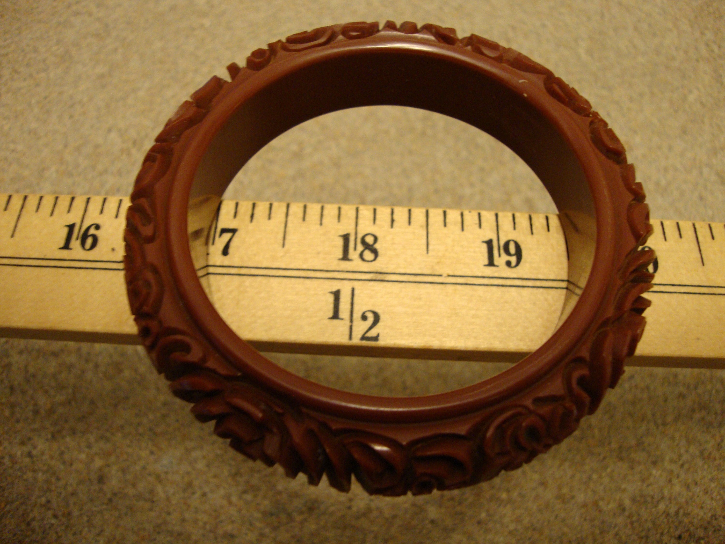 Vintage 5/8" Chocolate Brown Bakelite Bracelet! Heavily Carved Flower Designs!