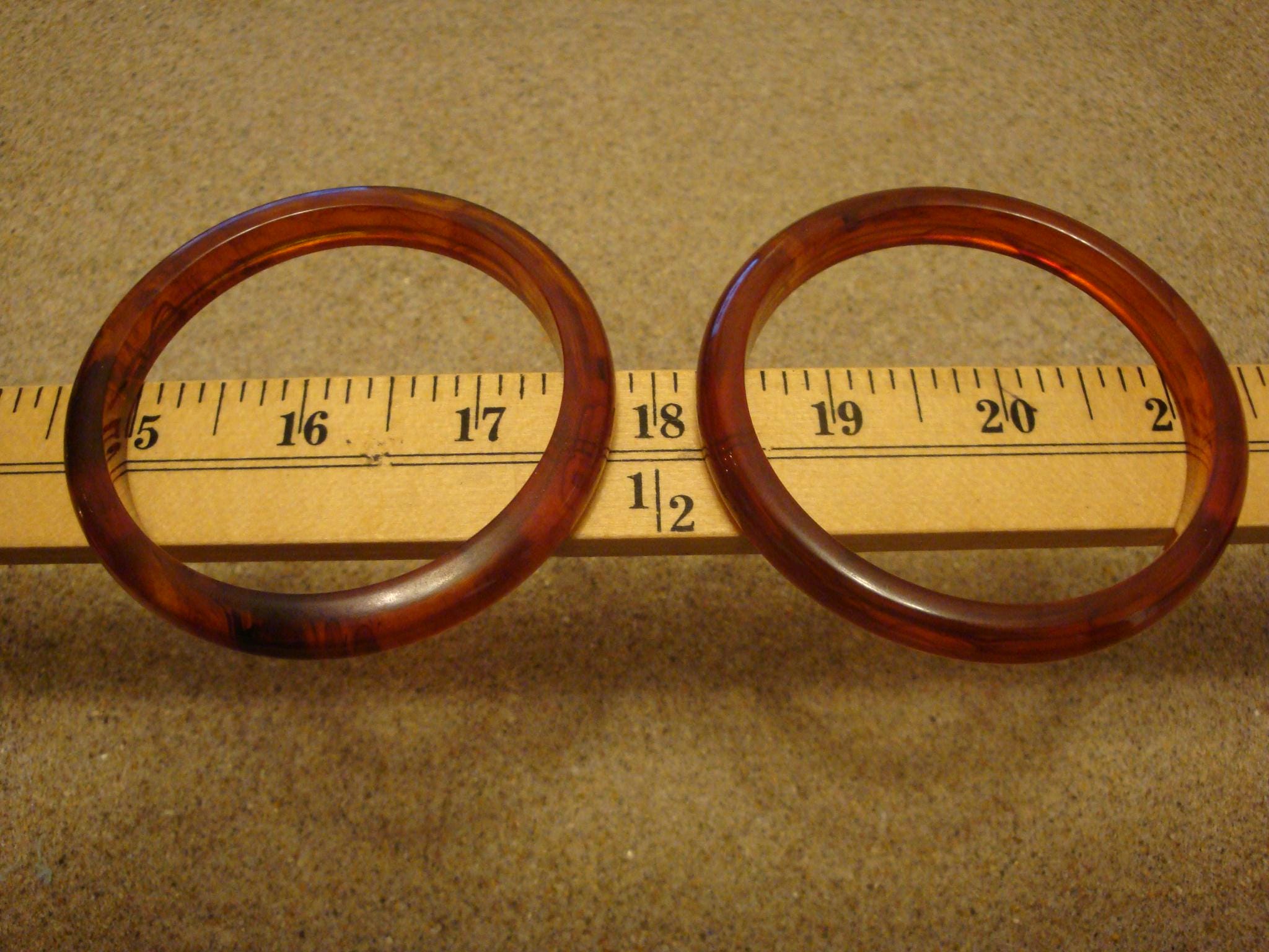 Vintage Pair 3/8" Bakelite Bracelets! Translucent Copper w/ Rust Marbling!