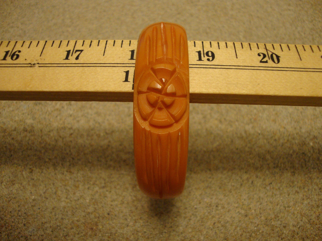 Vintage 3/4" Bakelite Bracelet! Bright Orange; Abstract Flower & Leaf Carvings!