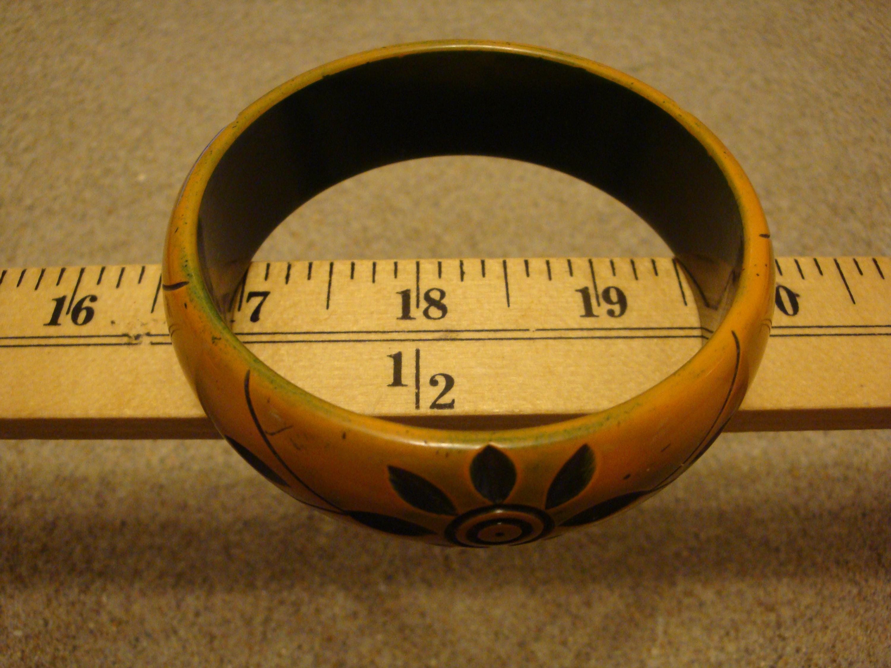 Vintage Orange Bakelite Bracelet w/ Green Overdye & Three Large Flower Carvings!