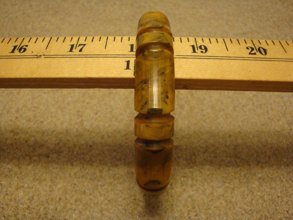 Vintage 1/2" Bakelite "Bamboo" Bracelet! Dark Mustard Yellow w/ Green Marbling!