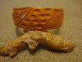 Vintage 1" Goldenrod Bakelite Bracelet! Unique Flower & Dimple Carved Designs!