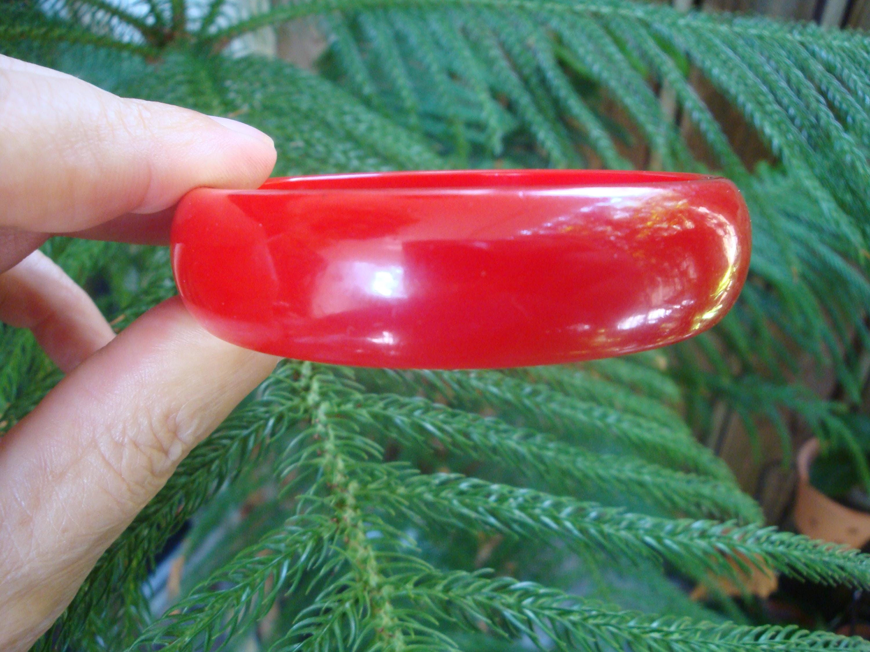 Vintage Bright Red Bakelite Bracelet: 3/4" Domed Bangle