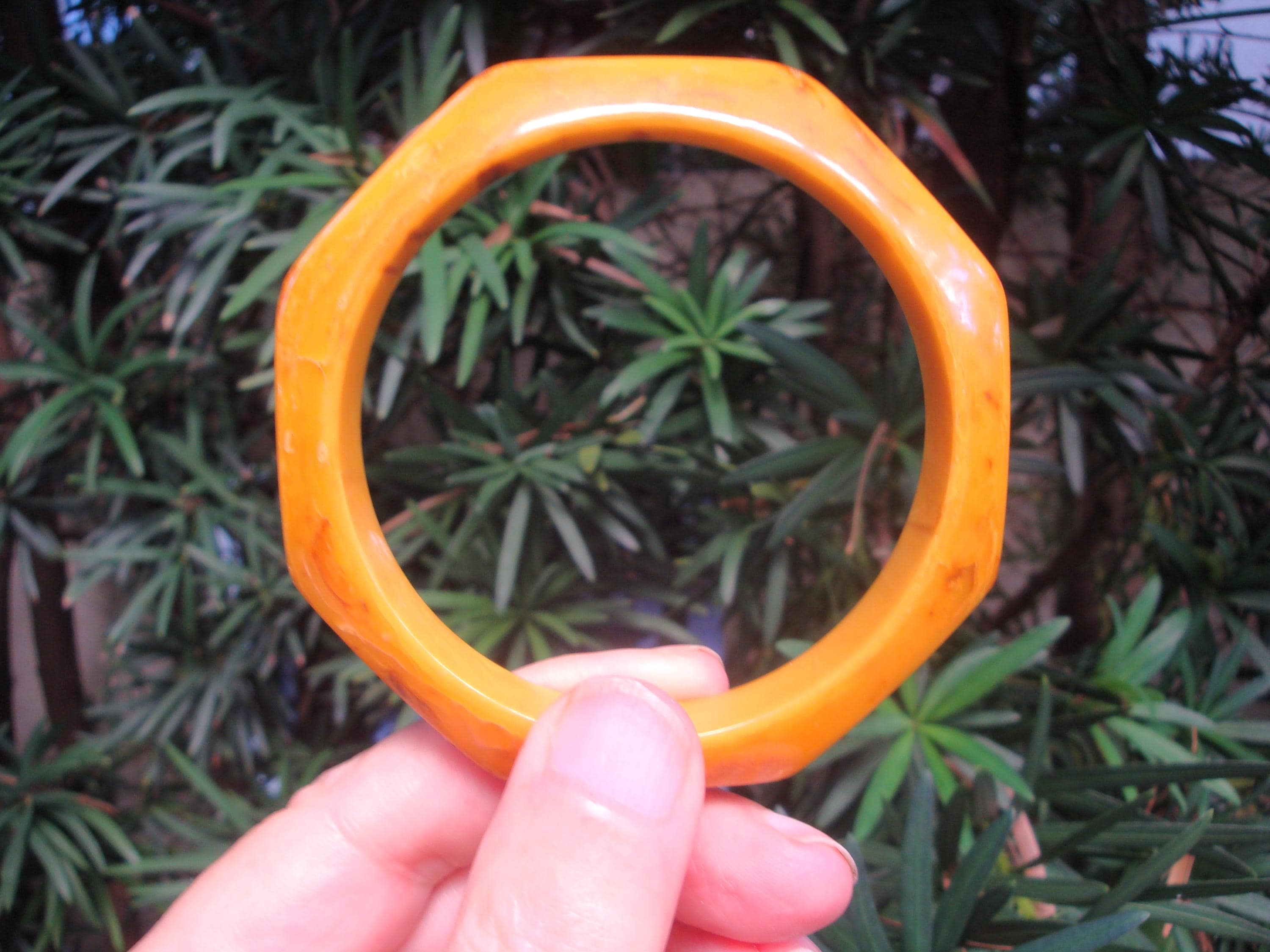 Vintage 1/2" Octagon Bakelite Bracelet; Butterscotch & Brown Colors; Beveled Edges!