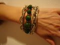 Vintage Marbled Green Bakelite Bead Bracelet with Silver-tone Chain
