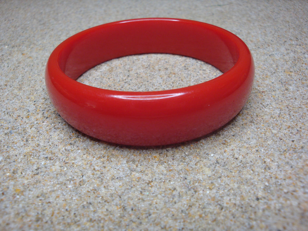 Vintage Bright Red Bakelite Bracelet: 3/4" Domed Bangle