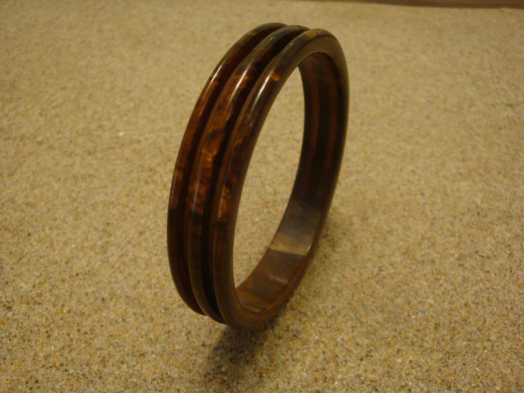 Vintage 1/2" Brown & Butterscotch Bakelite Bracelet! Sleek Deep Grooved  Design!