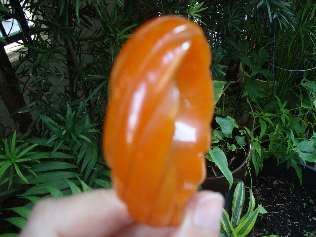 Vintage Semi Translucent Tangerine Bakelite Bracelet w/ Diagonal Slash Carvings!