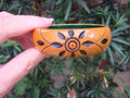 Vintage Orange Bakelite Bracelet w/ Green Overdye & Three Large Flower Carvings!