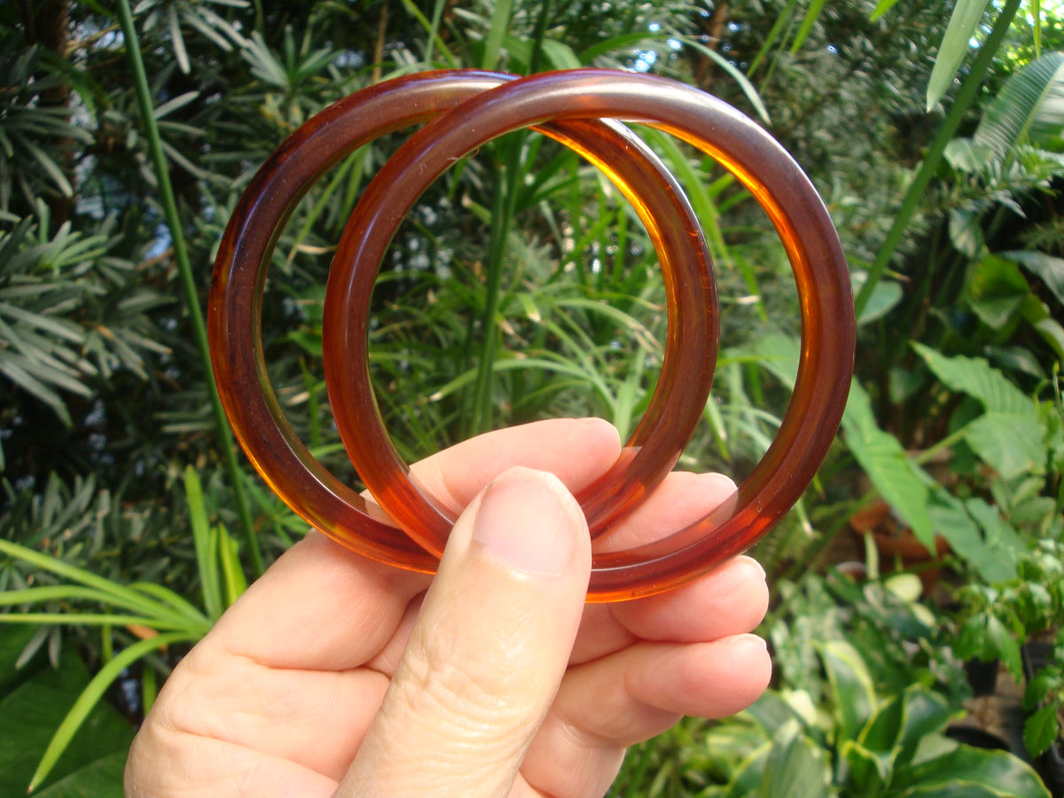 Vintage Pair 3/8" Bakelite Bracelets! Translucent Copper w/ Rust Marbling!