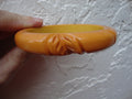 Vintage 1/2" Butterscotch Bakelite Bracelet!  Leaf & Diagonal Slash Carvings!