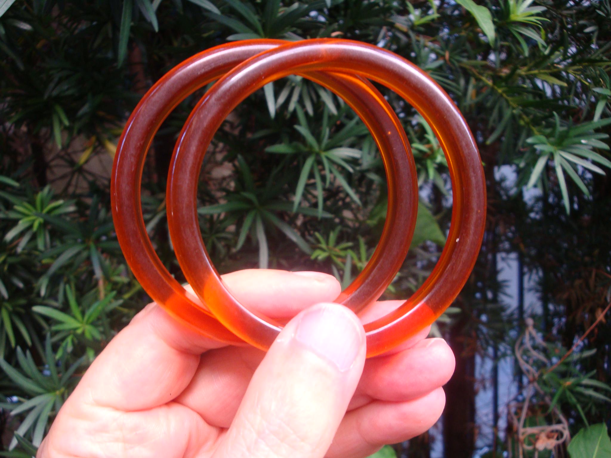 Vintage Prystal Bakelite Bracelets, Clear Copper Color, Pair