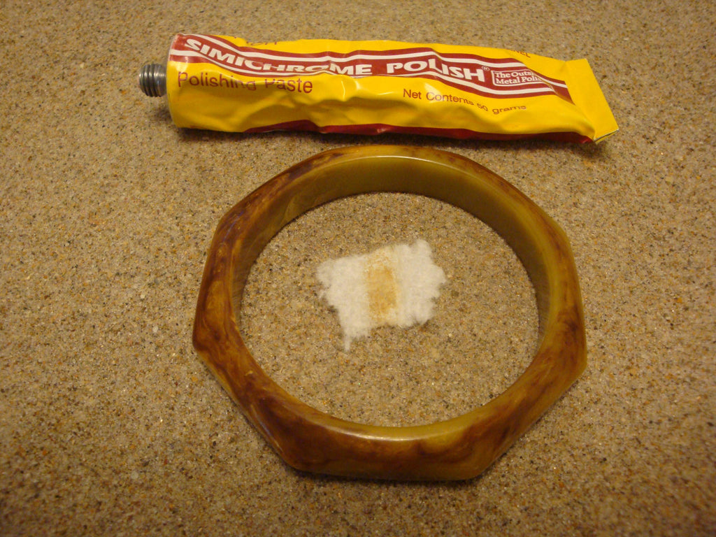 Vintage 1/2" Butterscotch/Brown/Green Octagon Bakelite Bracelet; Beveled Edges!