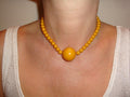 Vintage 14.5" Bakelite Canary Yellow Choker Necklace!  7/8" and 1/4" Beads!