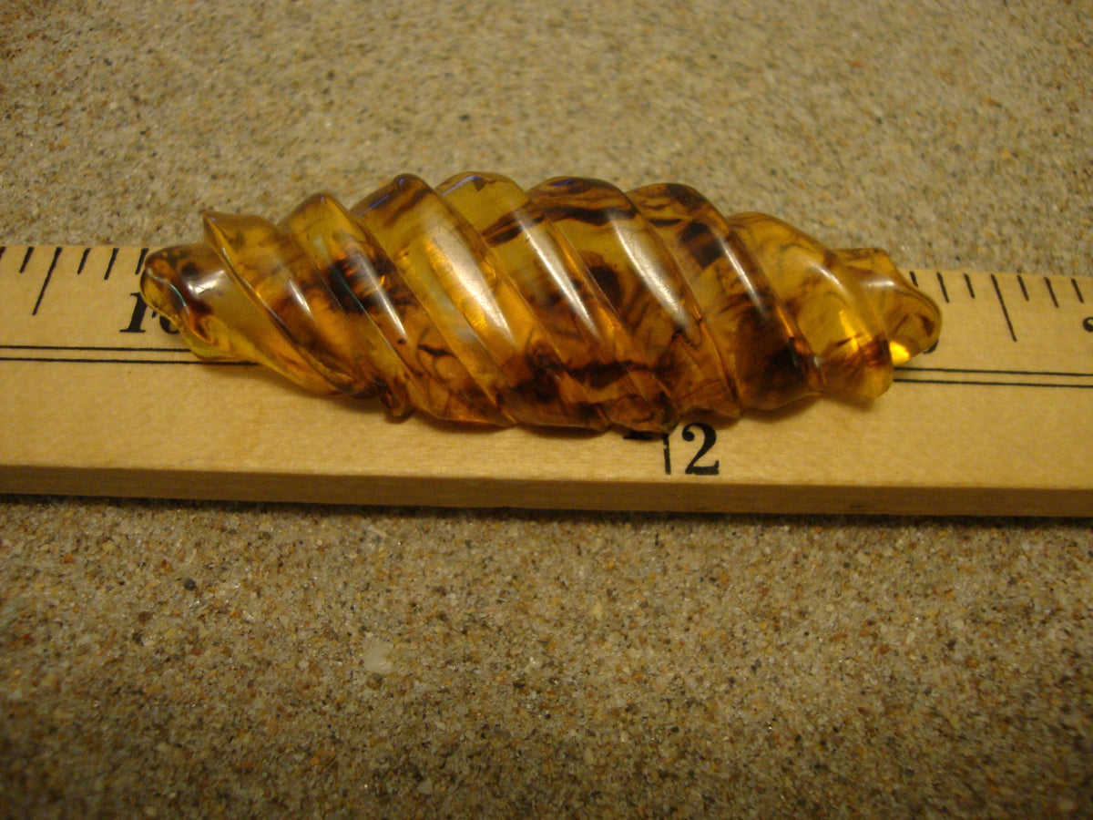 Vintage Bakelite Brooch: Gold Marbled Carved Design, 1940s