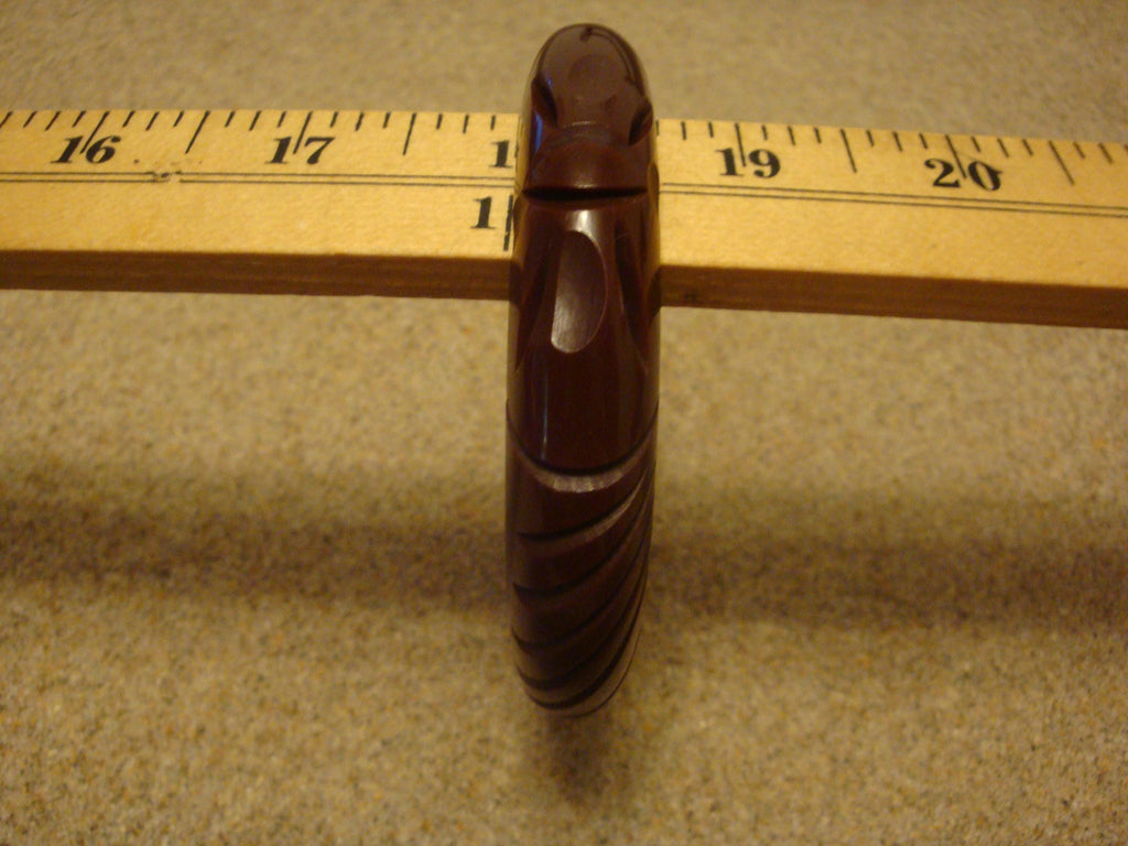 Vintage Brown Bakelite Bangle Bracelet, Carved Dragonfly Design