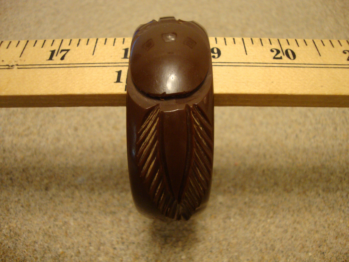 Vintage Dark Chocolate Brown Bakelite Bracelet! Large Carved Flower/Leaf Design!
