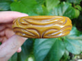Vintage 7/8" Greenish Yellow Bakelite Bracelet! Unique Deep Abstract Carvings!