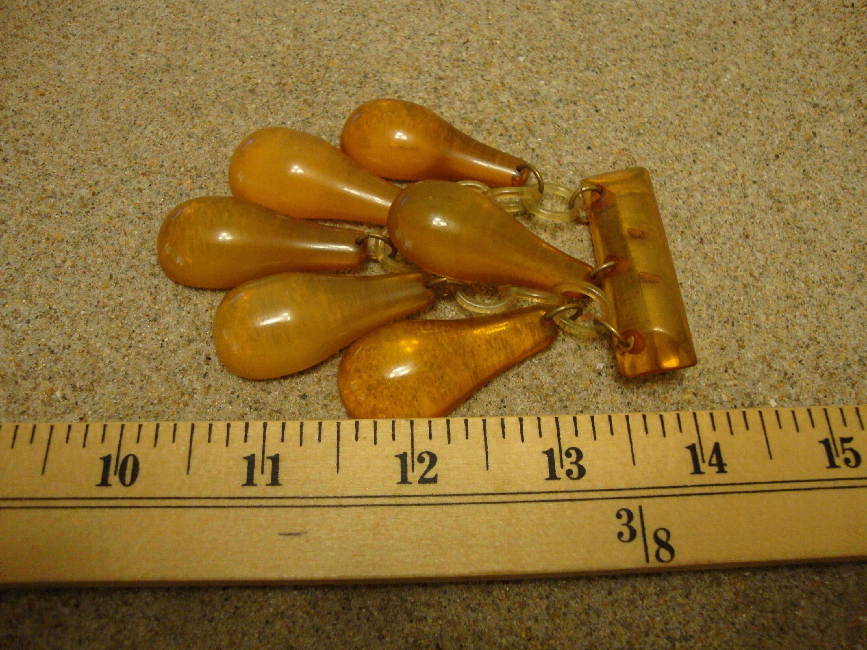 Vintage Gold Prystal Bakelite Brooch: Pear Dangle Bar Pin
