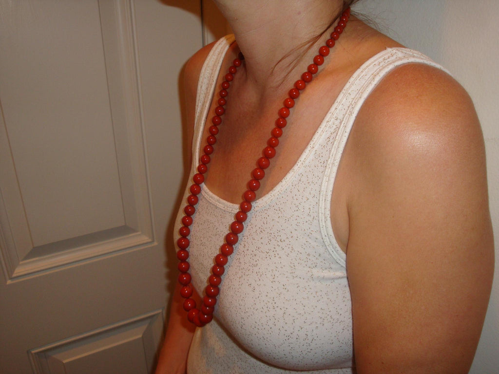 Vintage 31" Bakelite Necklace! Graduated Dark Burnt Orange Round Beads!