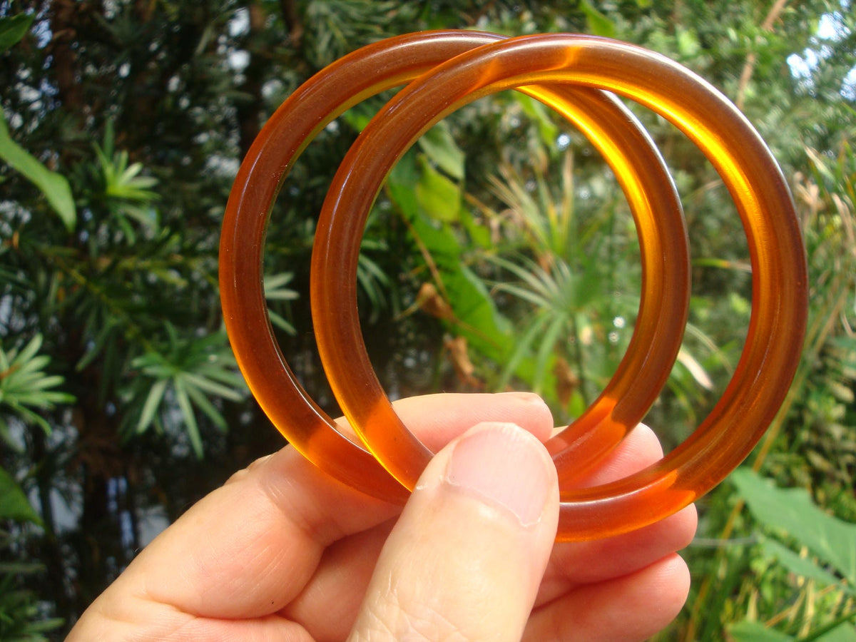 Vintage Prystal Bakelite Bracelets, Clear Copper Color, Pair