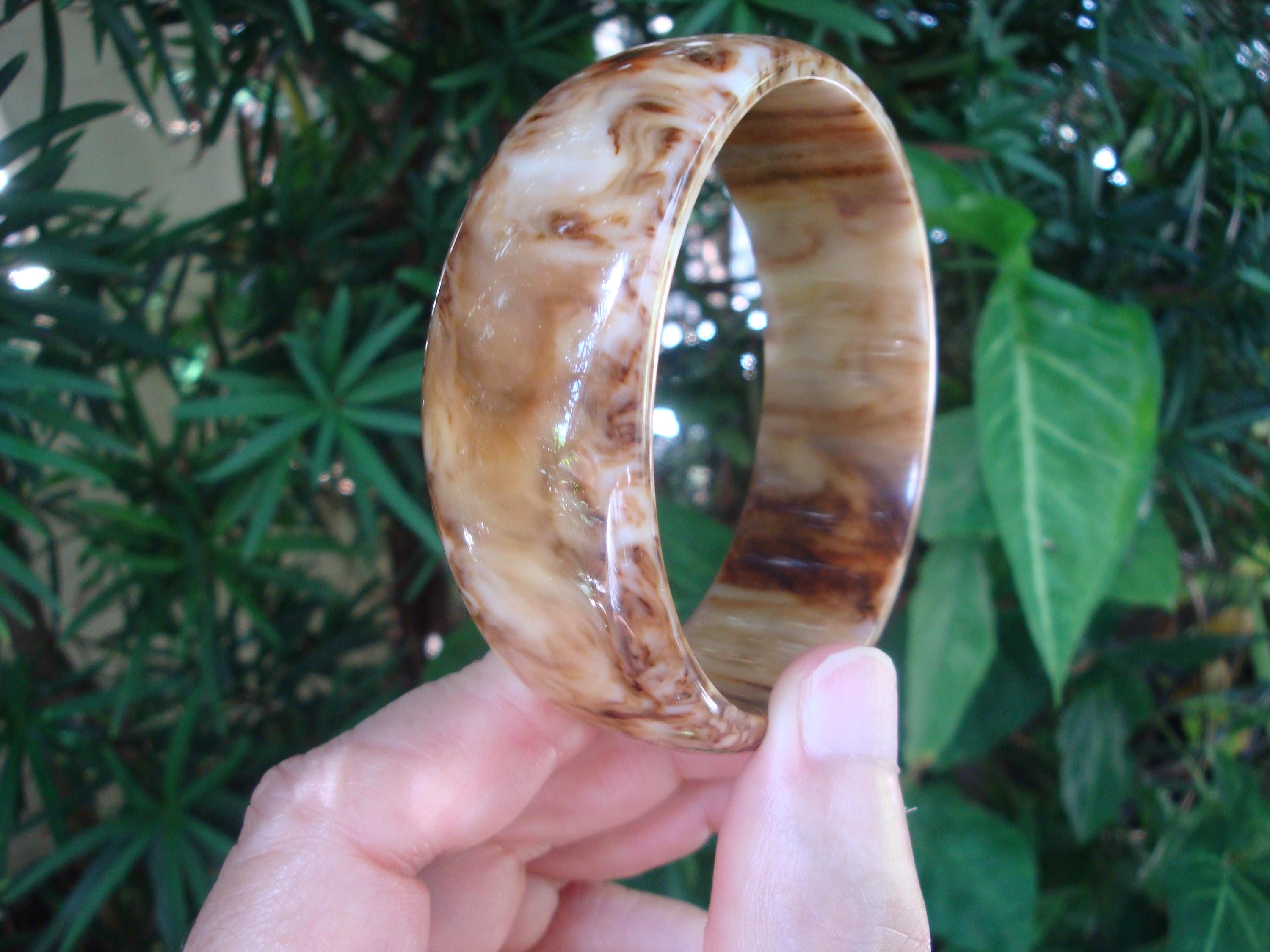Vintage 1" Restored Bakelite Bracelet! Heavily Marbled Coffee & Cream Colors!