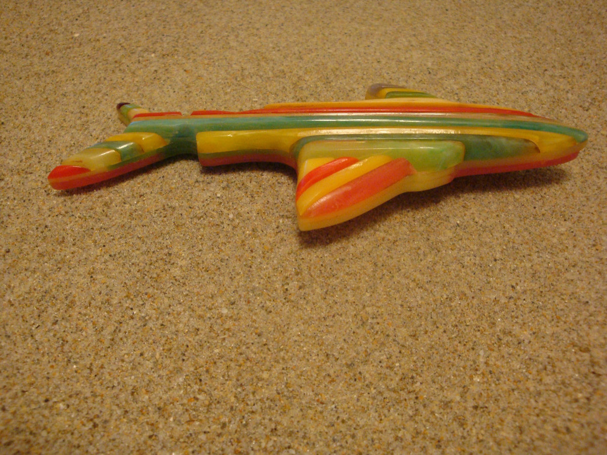 Rare Oversized Signed Shultz Shark Brooch! Bright Laminated Colors!