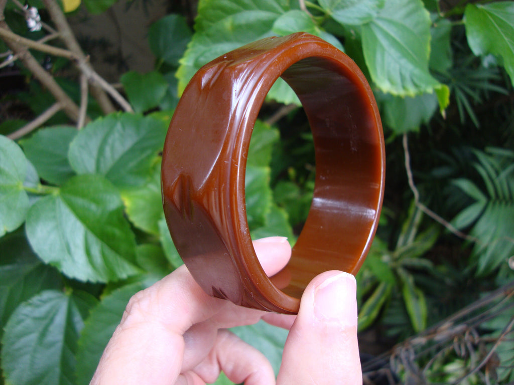 Vintage 1" Chocolate Brown Bakelite Bracelet! Unique Large Oval Linked Facets!