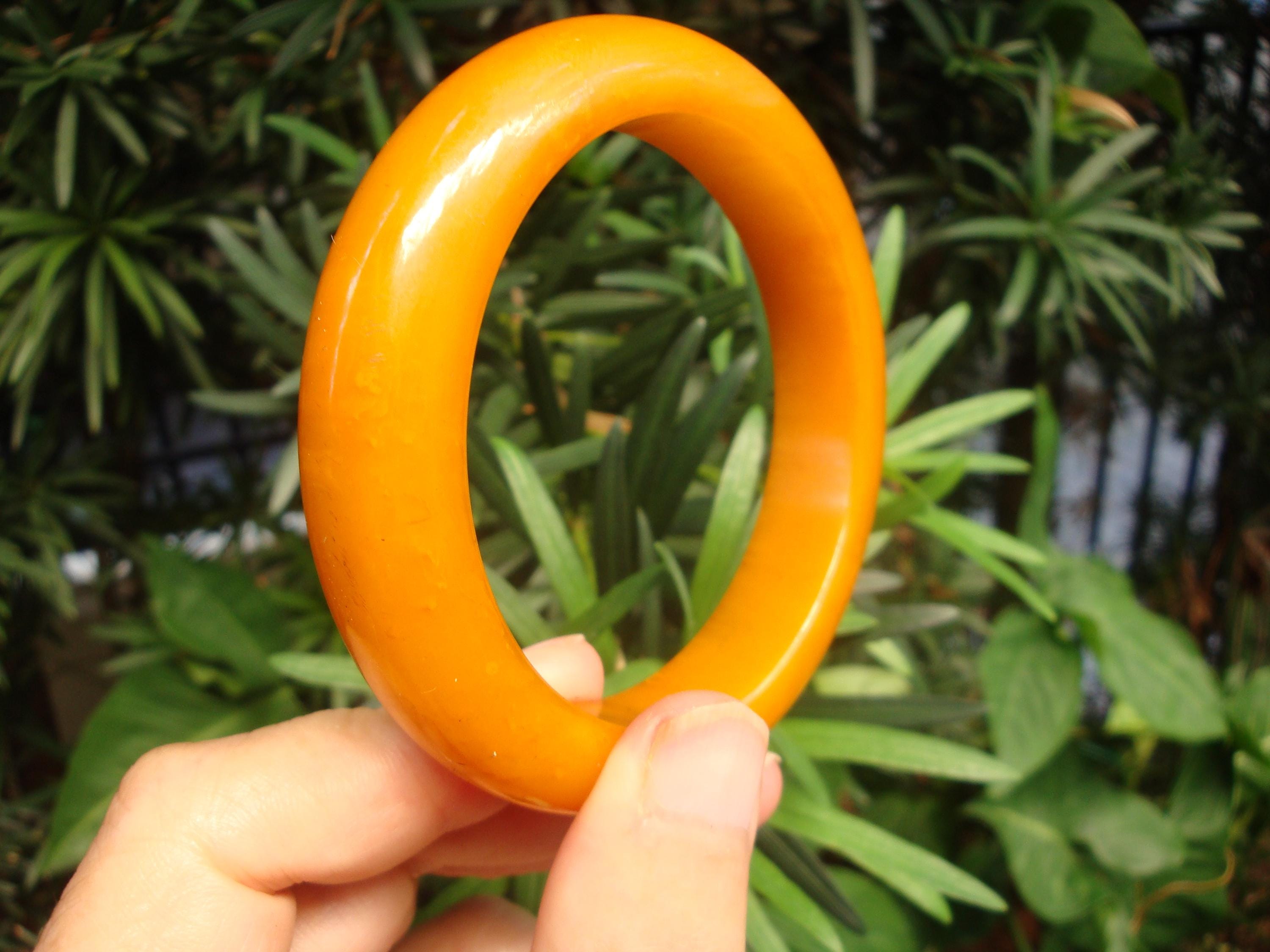 Vintage Bakelite 5/8" Bracelet! Marbled Semi-Translucent Orange/Cream Colors!