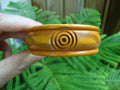 Vintage 1" Butterscotch Bakelite Bracelet! Unique Shape w/ Flower/Leaf Carvings!