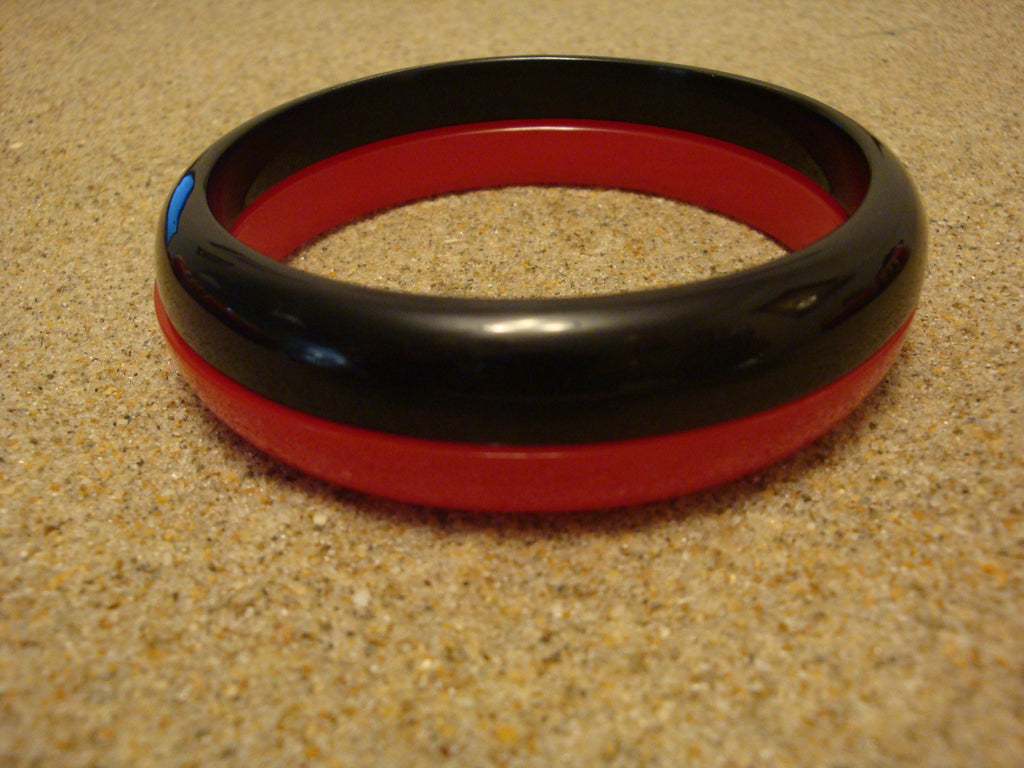 Restored Vintage 1 1/4" Cherry Red & Jet Black  Bakelite "Bookend" Bracelet Set!