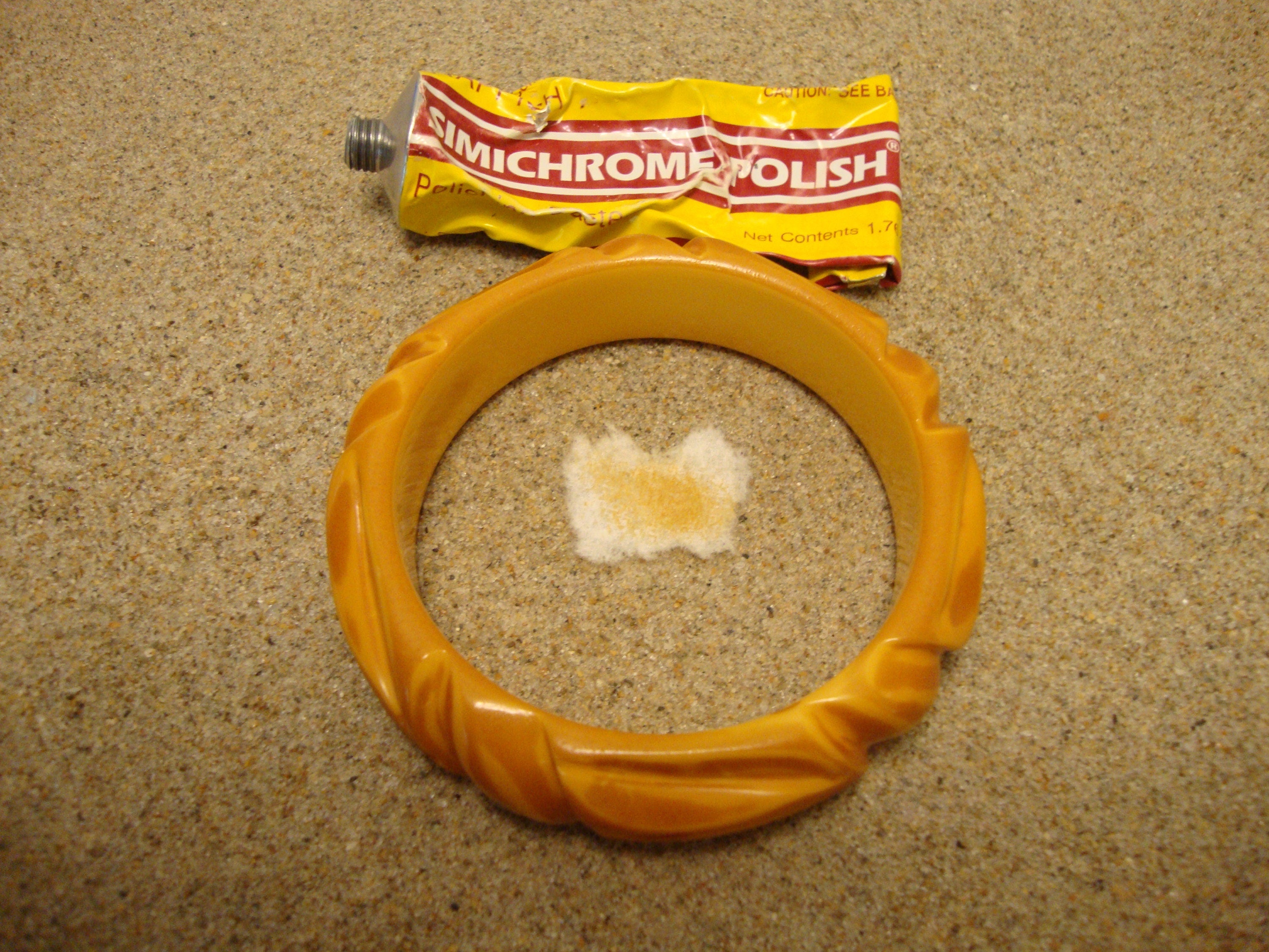 Vintage 3/4" Overdyed Butterscotch Bakelite Bracelet! Abstract Flower Carvings!