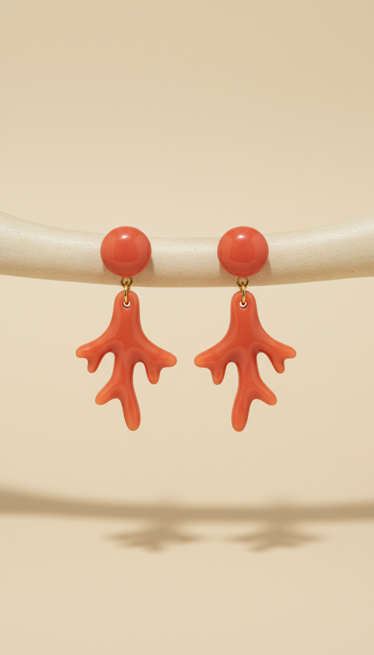 Coral Accent Bakelite Drop Earrings