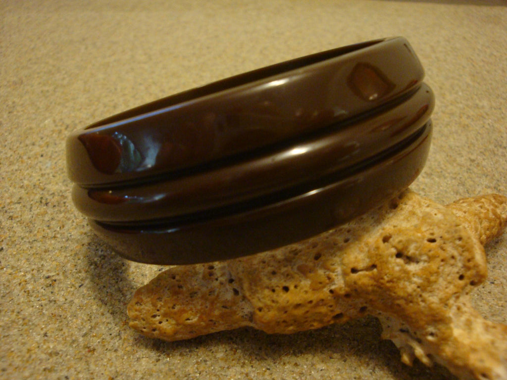 Vintage 1" Chocolate Brown Bakelite Bracelet! Grooved Sleek Art Deco Design!