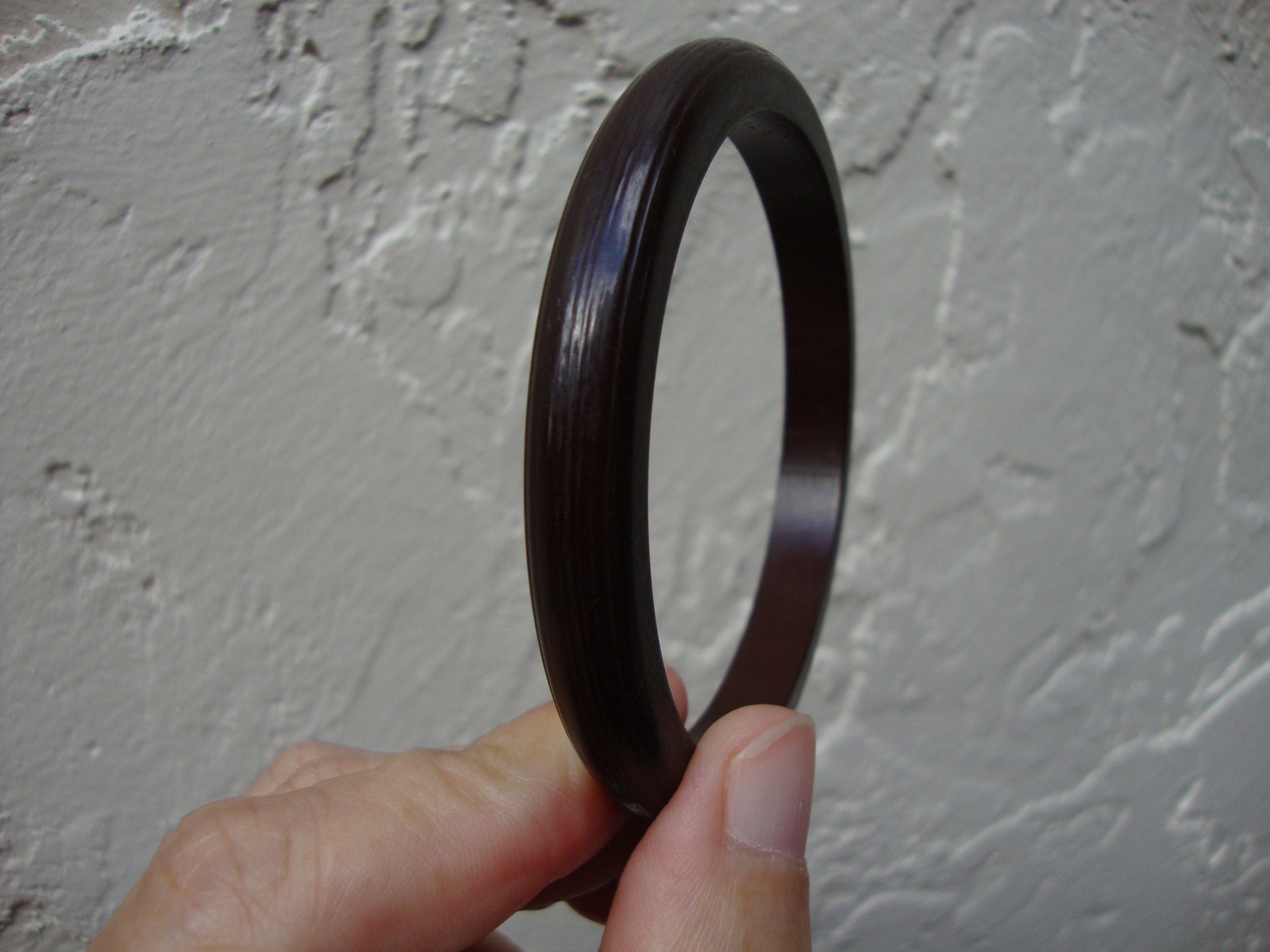 Vintage Art Deco Era Grooved Bakelite Bracelet! Solid Chocolate Brown Color!